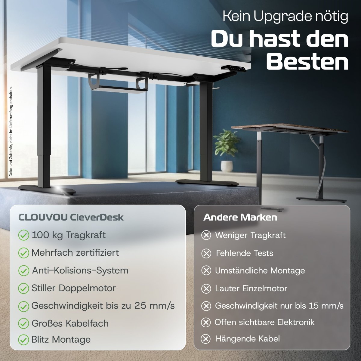 CleverDesk – Elektrisch höhenverstellbarer Schreibtisch - Clouvou 160 x 80cm
