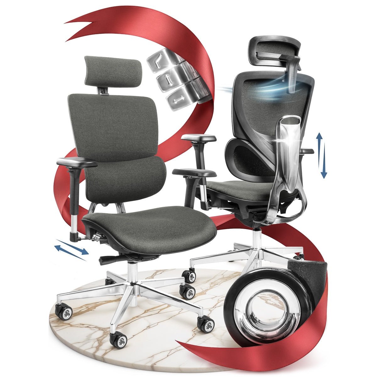 CLOUVOU MasterSeat – Ergonomischer Bürostuhl "Sitzen wie ein König – Komfort neu definiert" - Clouvou#farbe_grau
