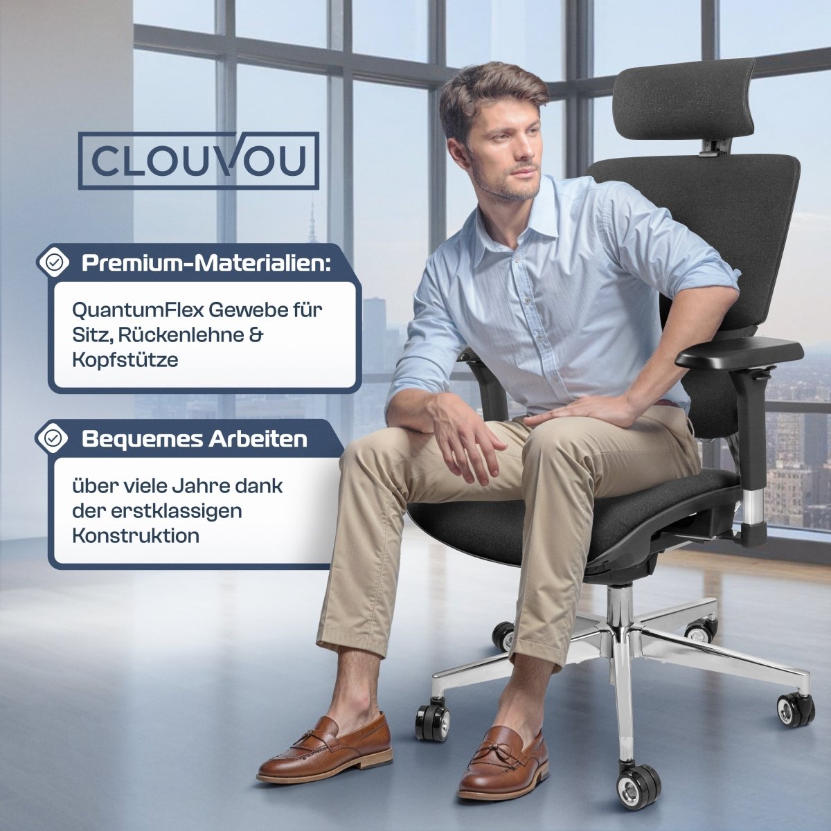 CLOUVOU MasterSeat – Ergonomischer Bürostuhl "Sitzen wie ein König – Komfort neu definiert" - Clouvou #farbe_schwarz