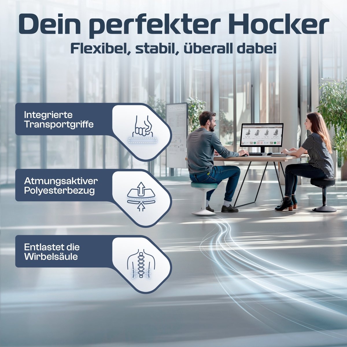 CLOUVOU Nexus - ergonomischer Hocker „Eine stilvolle neue Art des Sitzens“ - Clouvou #farbe_schwarz