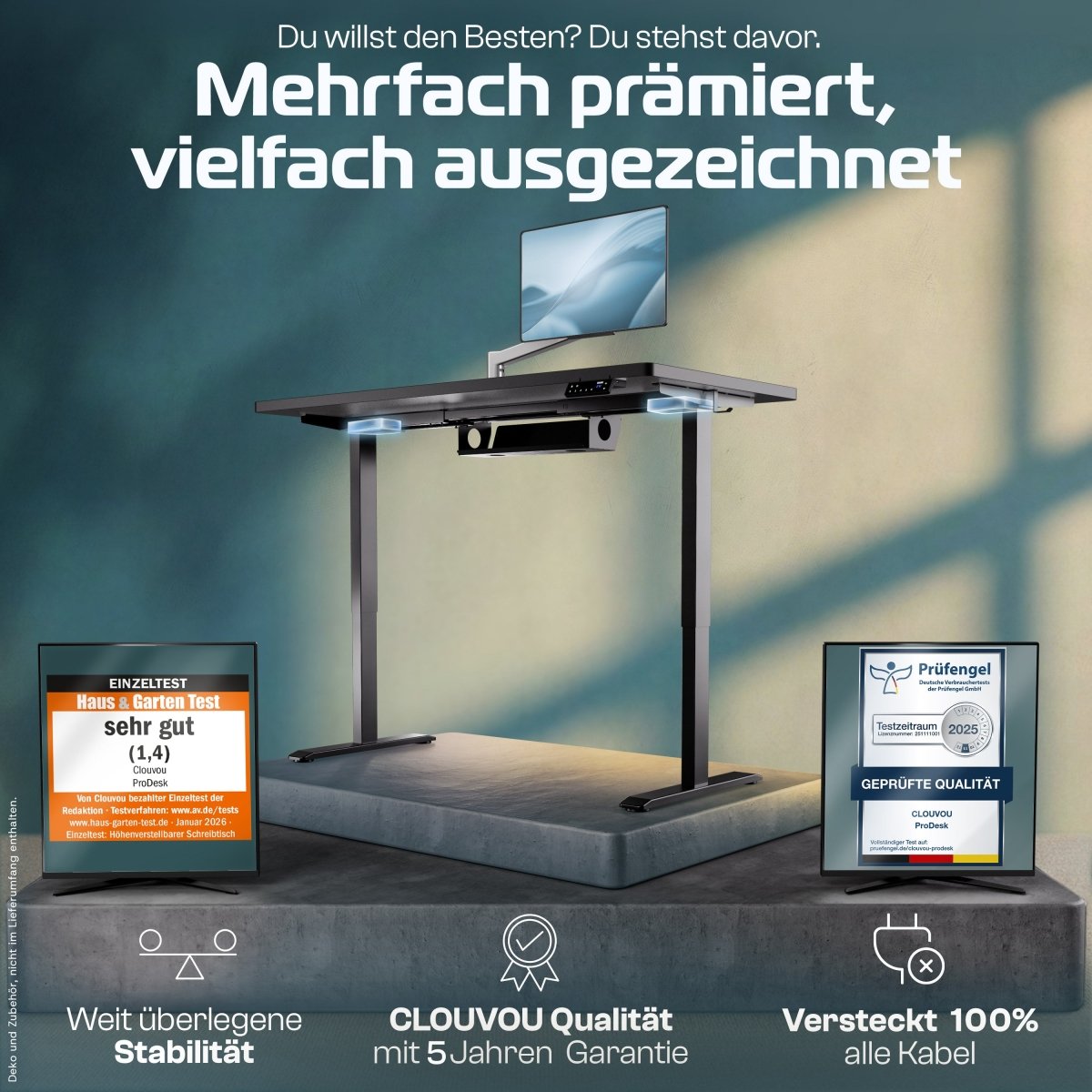 CLOUVOU ProDesk - Ergonomischer Sitz - Stehschreibtisch - Clouvou 160 x 80cm