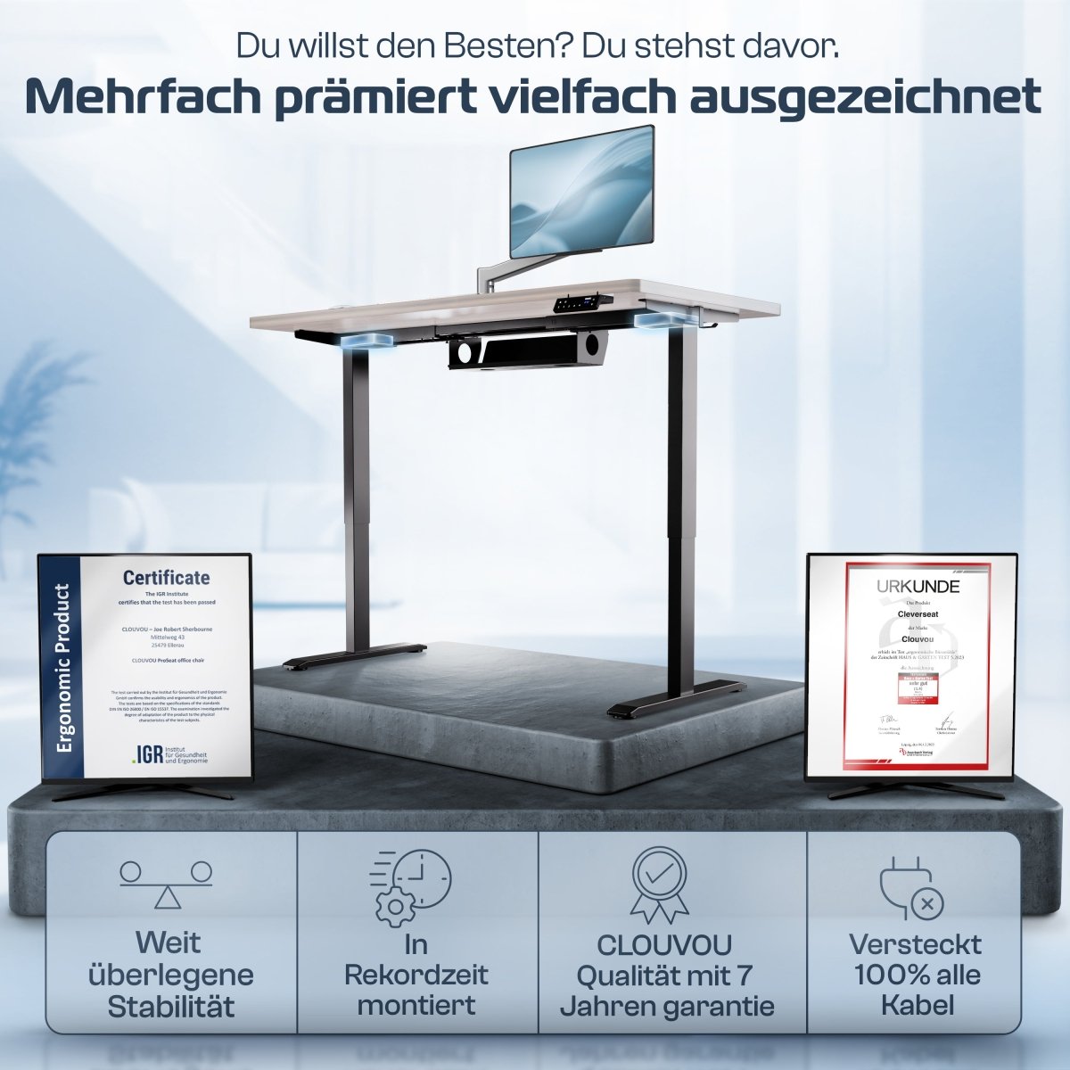 CLOUVOU ProDesk - Höhenverstellbares Schreibtischgestell (nur Gestell) - Clouvou Schwarz