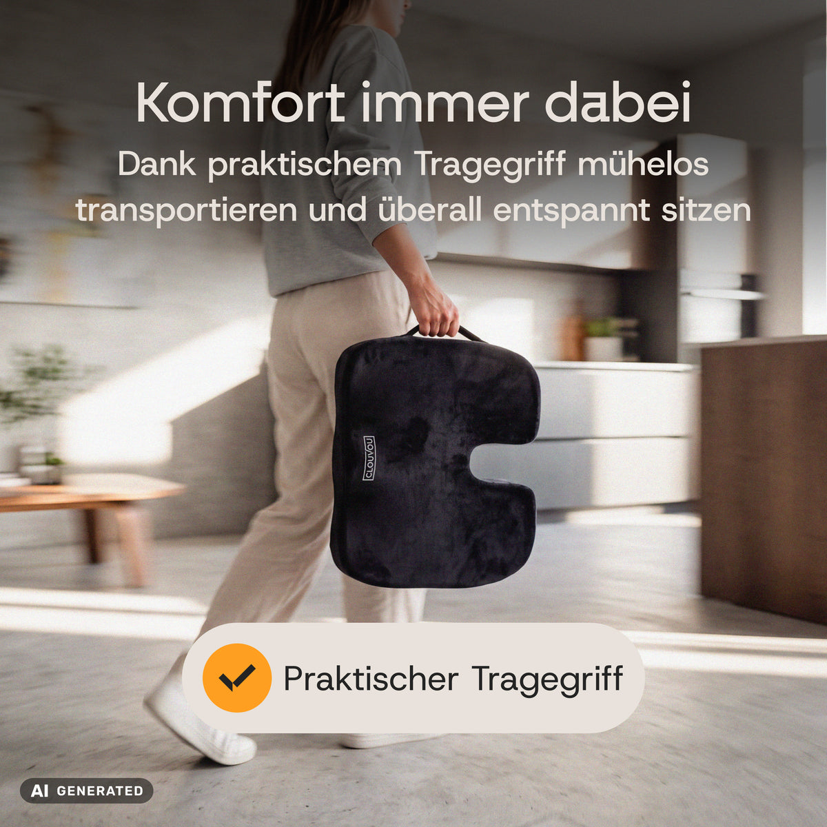 Clouvou Sitzkissen – Ergonomisches Memory-Schaum-Kissen für Bürostühle