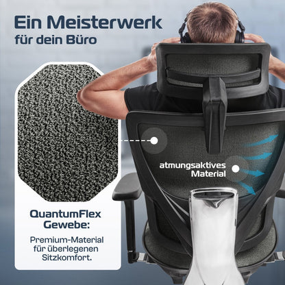 CLOUVOU MasterSeat – Ergonomischer Bürostuhl "Sitzen wie ein König – Komfort neu definiert" - Clouvou#farbe_grau