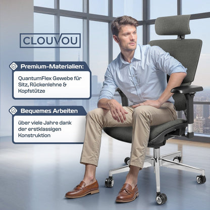 CLOUVOU MasterSeat – Ergonomischer Bürostuhl "Sitzen wie ein König – Komfort neu definiert" - Clouvou#farbe_grau