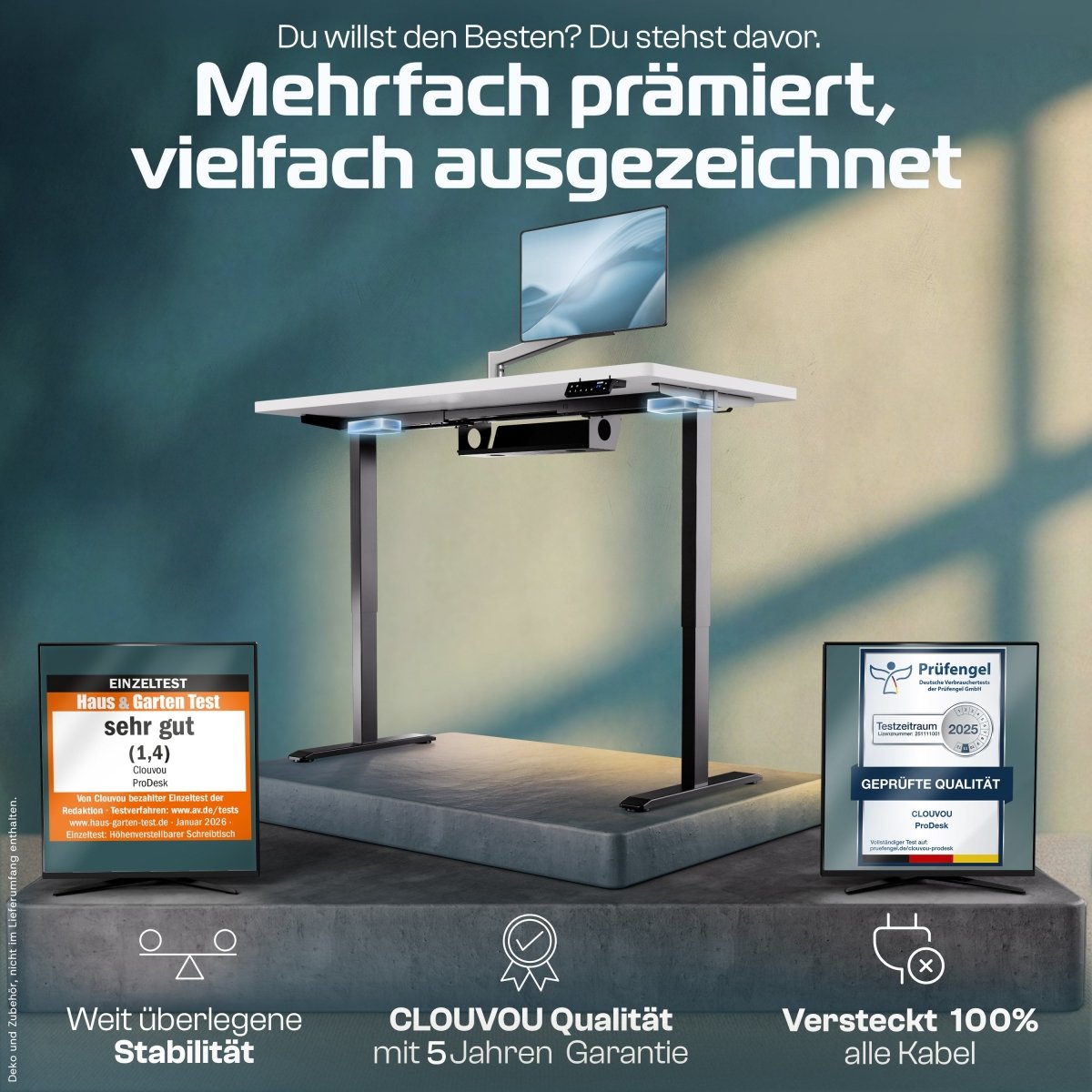 CLOUVOU ProDesk - Ergonomischer Sitz - Stehschreibtisch - Clouvou 160 x 80cm