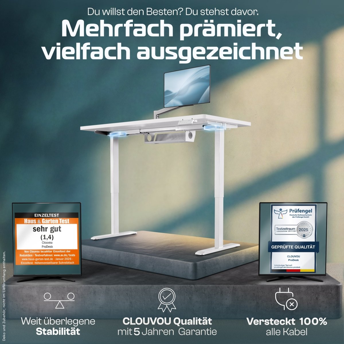 CLOUVOU ProDesk - Ergonomischer Sitz - Stehschreibtisch - Clouvou 160 x 80cm