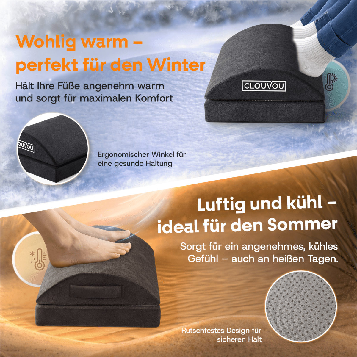 CLOUVOU SmartRest – Ergonomische Fußstütze | 2 Höhenstufen - Clouvou