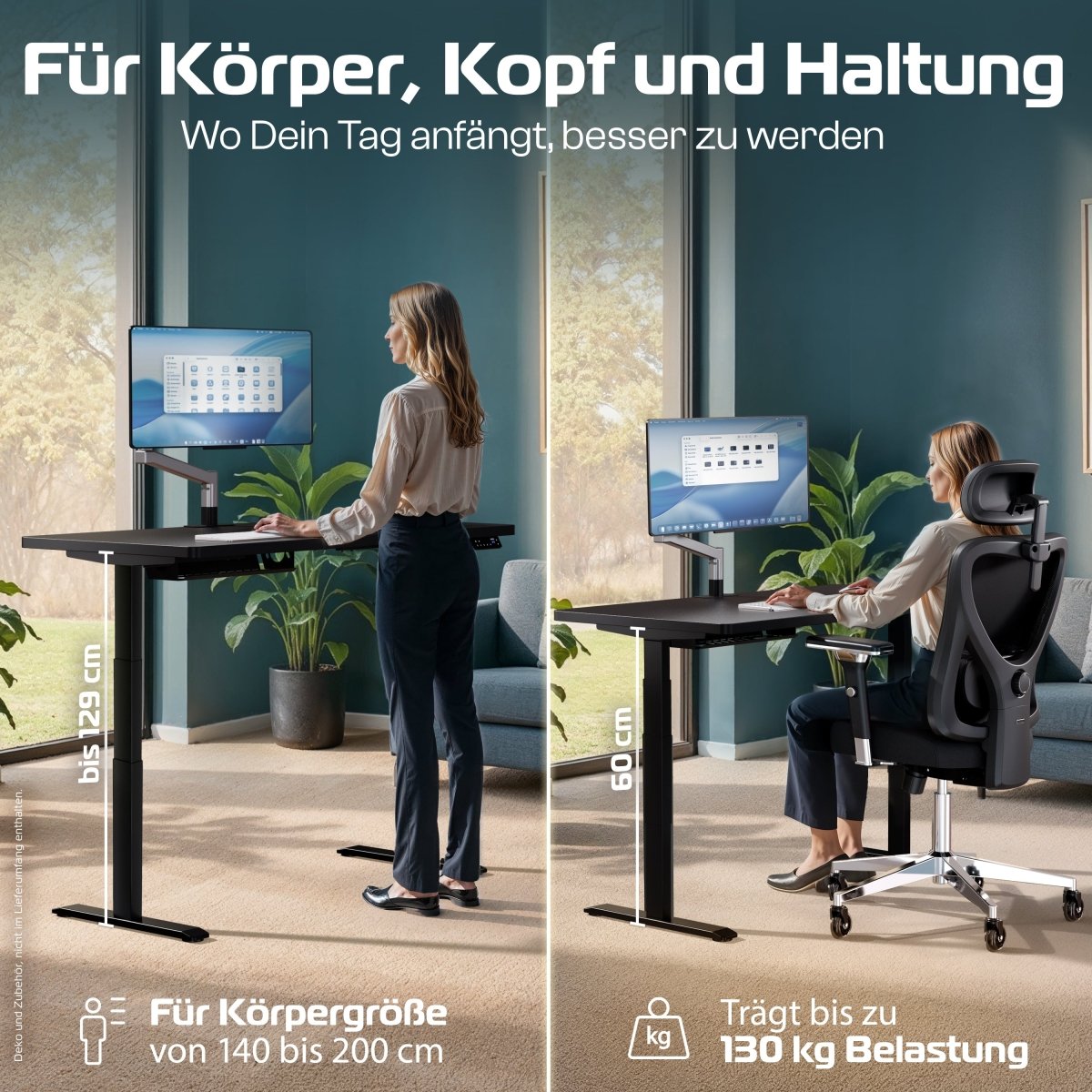 MasterDesk – Premium höhenverstellbarer Schreibtisch mit Dual - Motor - Clouvou 160 x 80cm